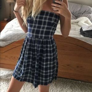 HOLLISTER Blue White Plaid Strapless Dress Small
